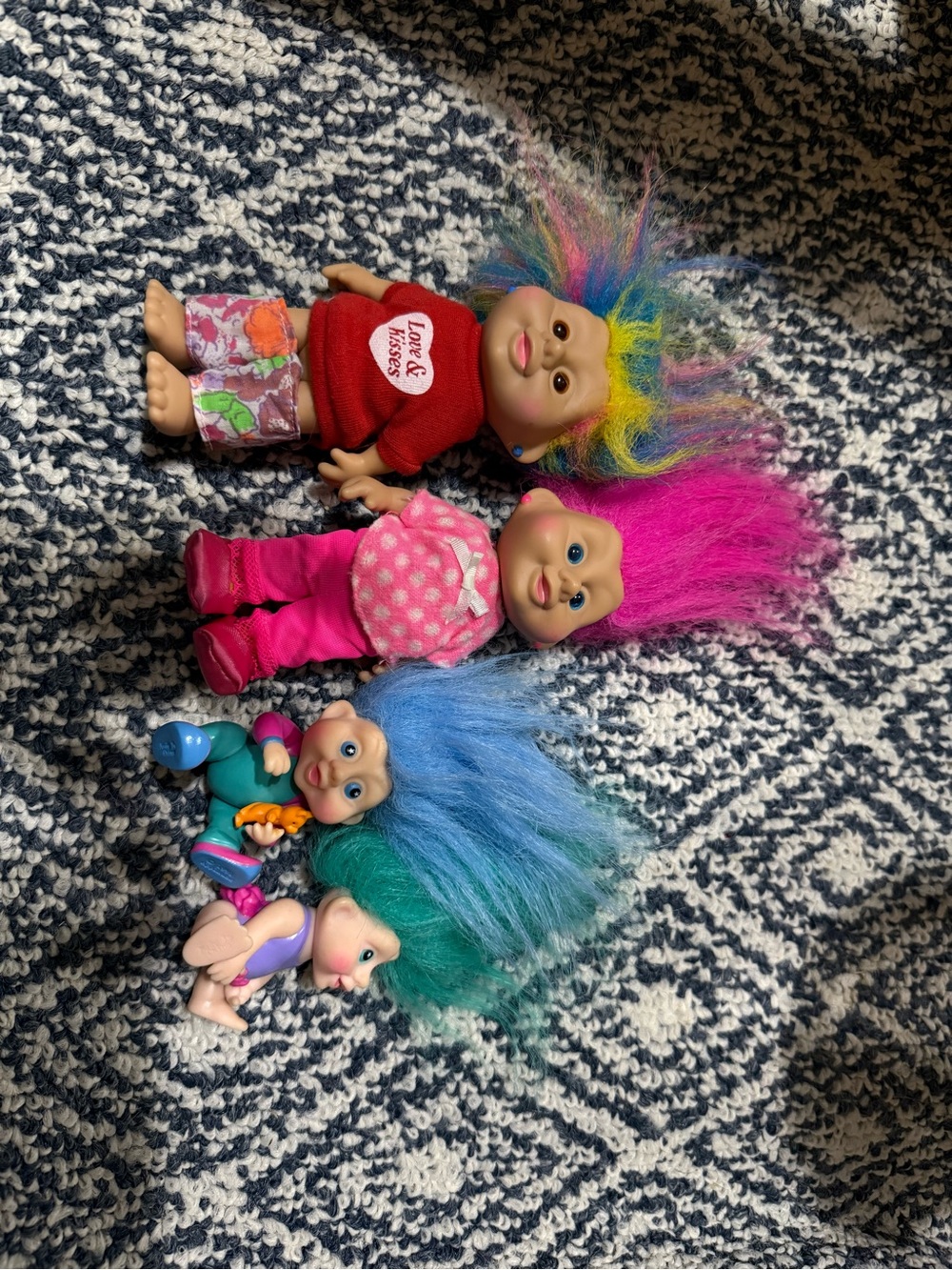 Assorted Colorful Troll Dolls - Pink, Blue, Green, Yellow Hair